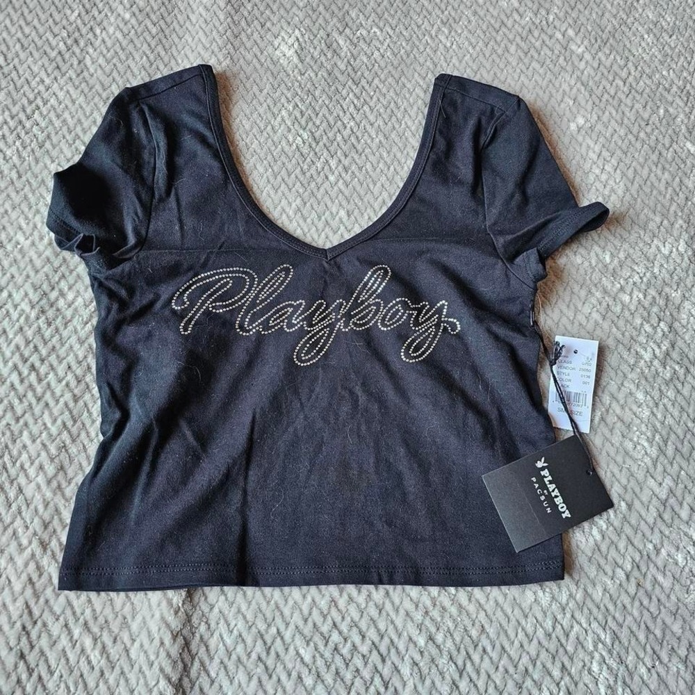Playboy PacSun Crop Top Women's S Rhinestone Logo NWT